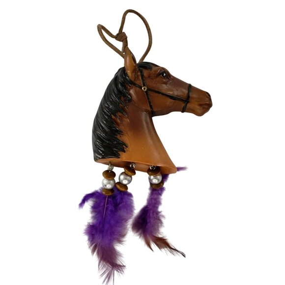 Horse Head Ornament With Purple Feathers Hanging Decor Western Christmas Decor - Picture 6 of 8